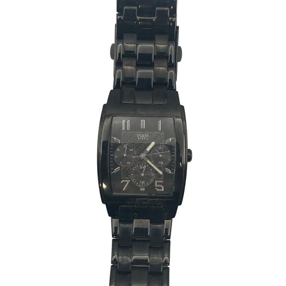 Guess Steel G10550G Mens Watch 33mm - New Battery - Day Date WR Wrist 6.25 - Picture 4 of 12